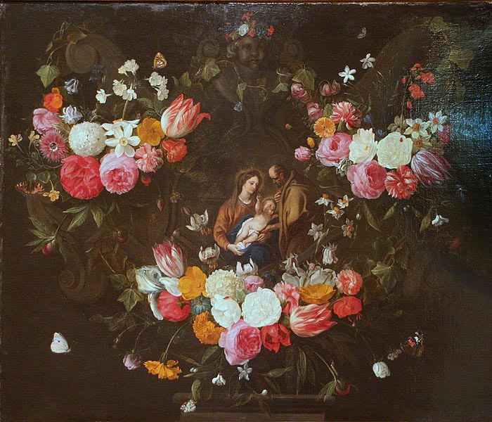 Jan Van Kessel Garland of Flowers with the Holy Family